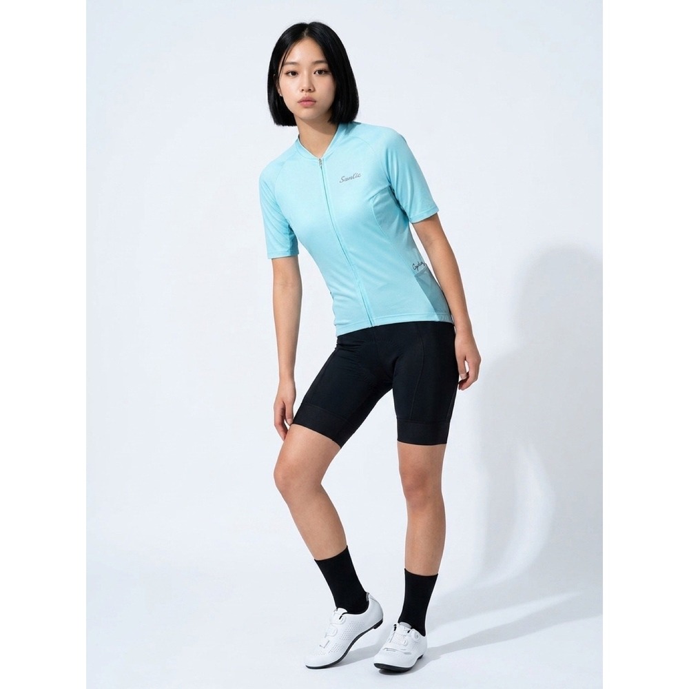Santic‎ Women's Cycling Jersey Size M Aqua Blue Full Zip Short Sleeve NWT